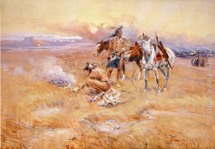 Blackfeet Burning Crow Buffalo Range painting - Charles Marion Russell Blackfeet Burning Crow Buffalo Range art painting